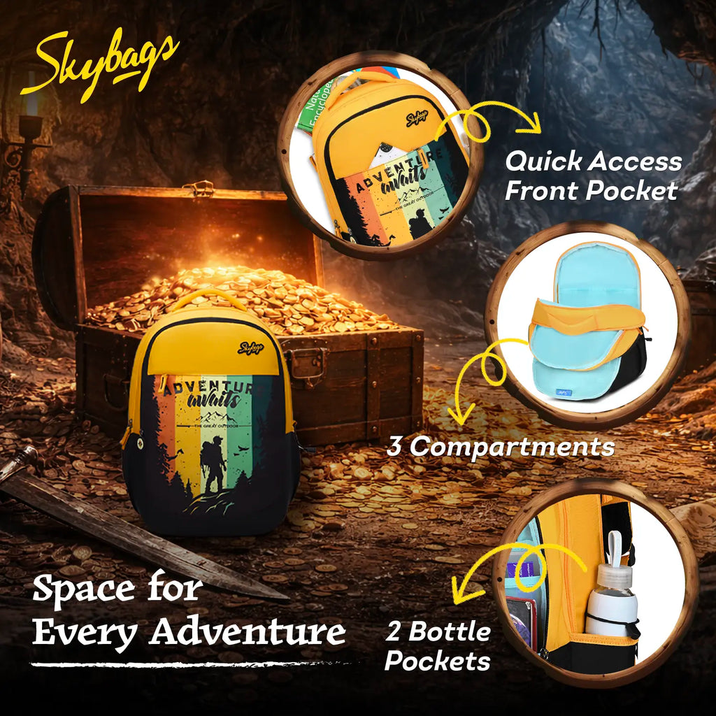 Skybags Klan V3 Adventure School Backpack 37L – Mustard Yellow