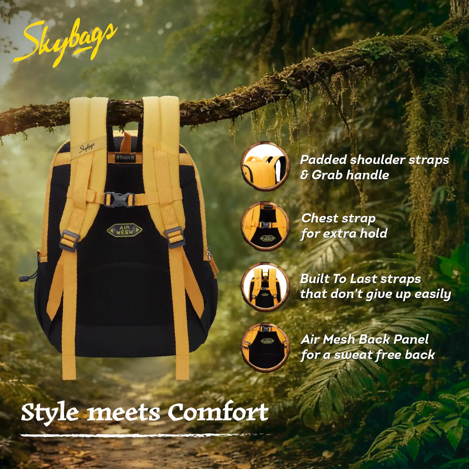 Skybags Klan V3 Adventure School Backpack 37L – Mustard Yellow
