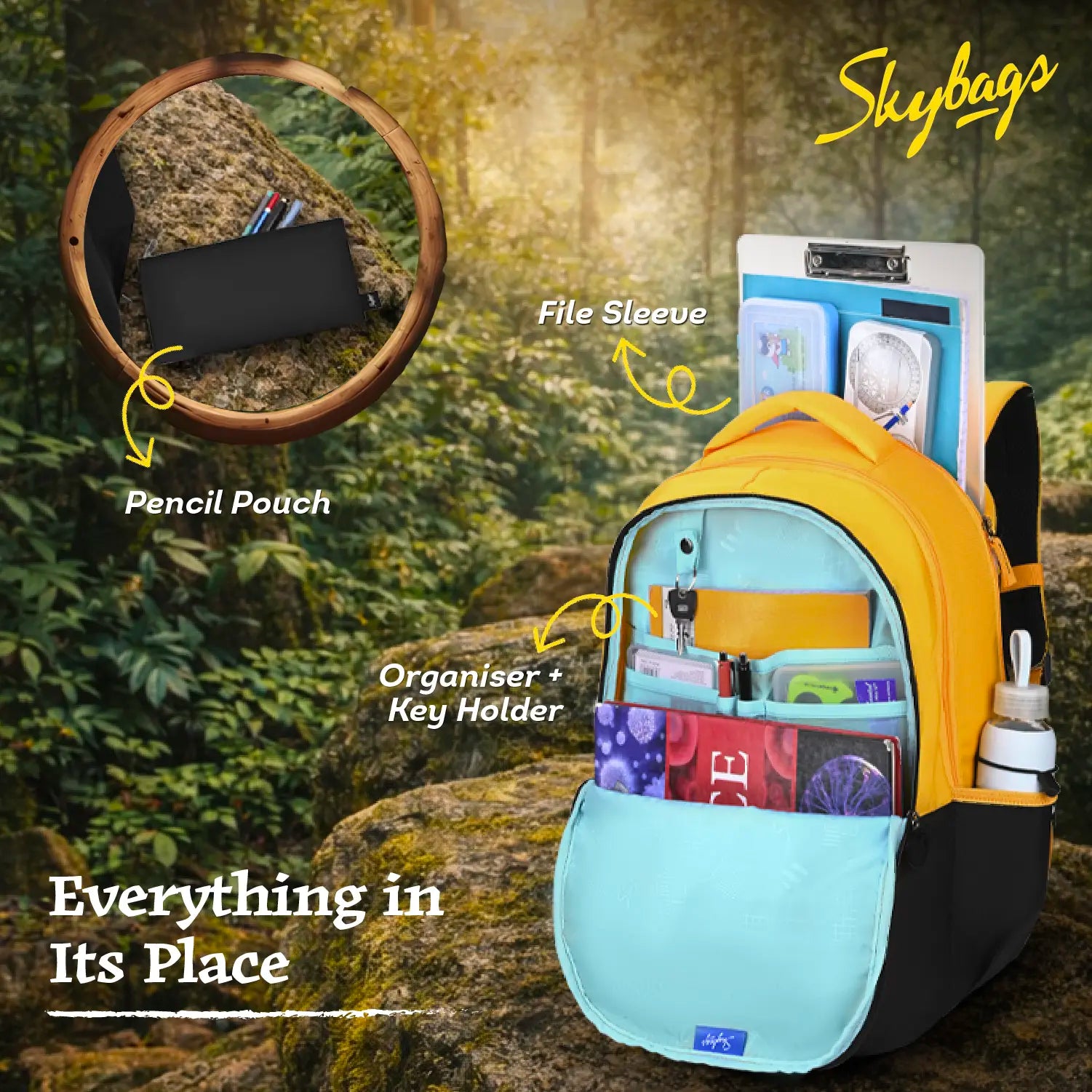 Skybags Klan V3 Adventure School Backpack 37L – Mustard Yellow