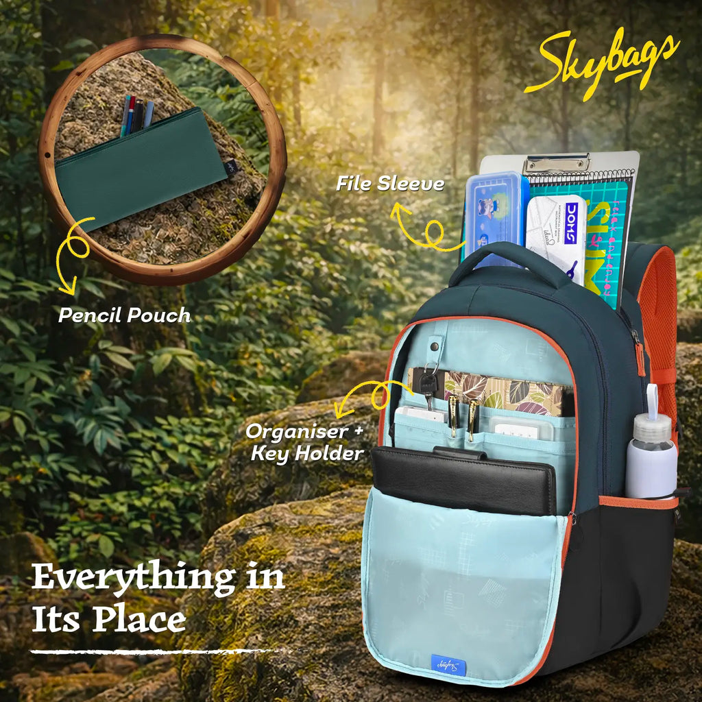 Skybags Klan V3 Adventure School Backpack 37L – Dark Green
