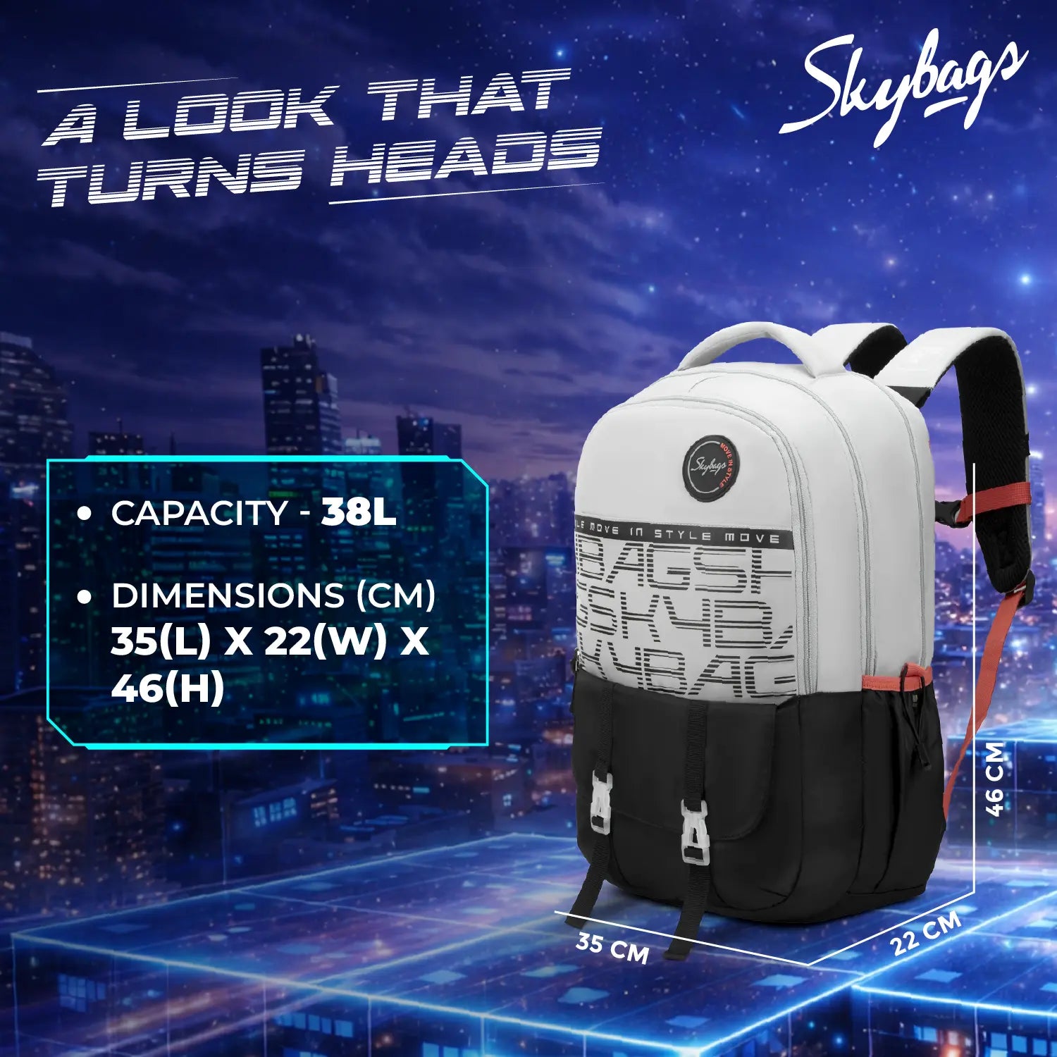 Skybags Aero Pro School Backpack 38L – Hot Box Black Grey