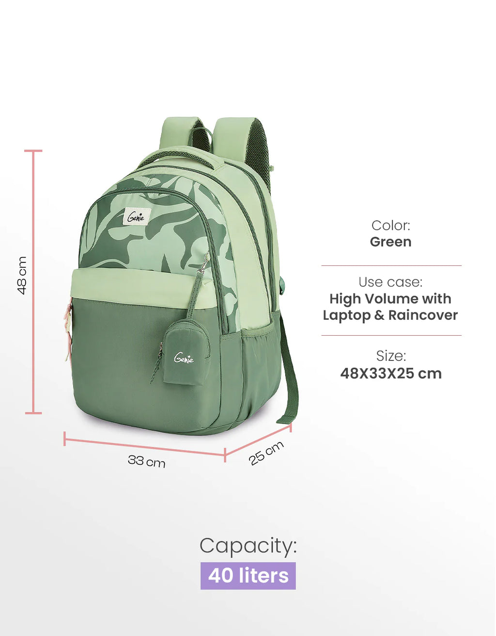 Genie Alba School Backpack 40L – Green