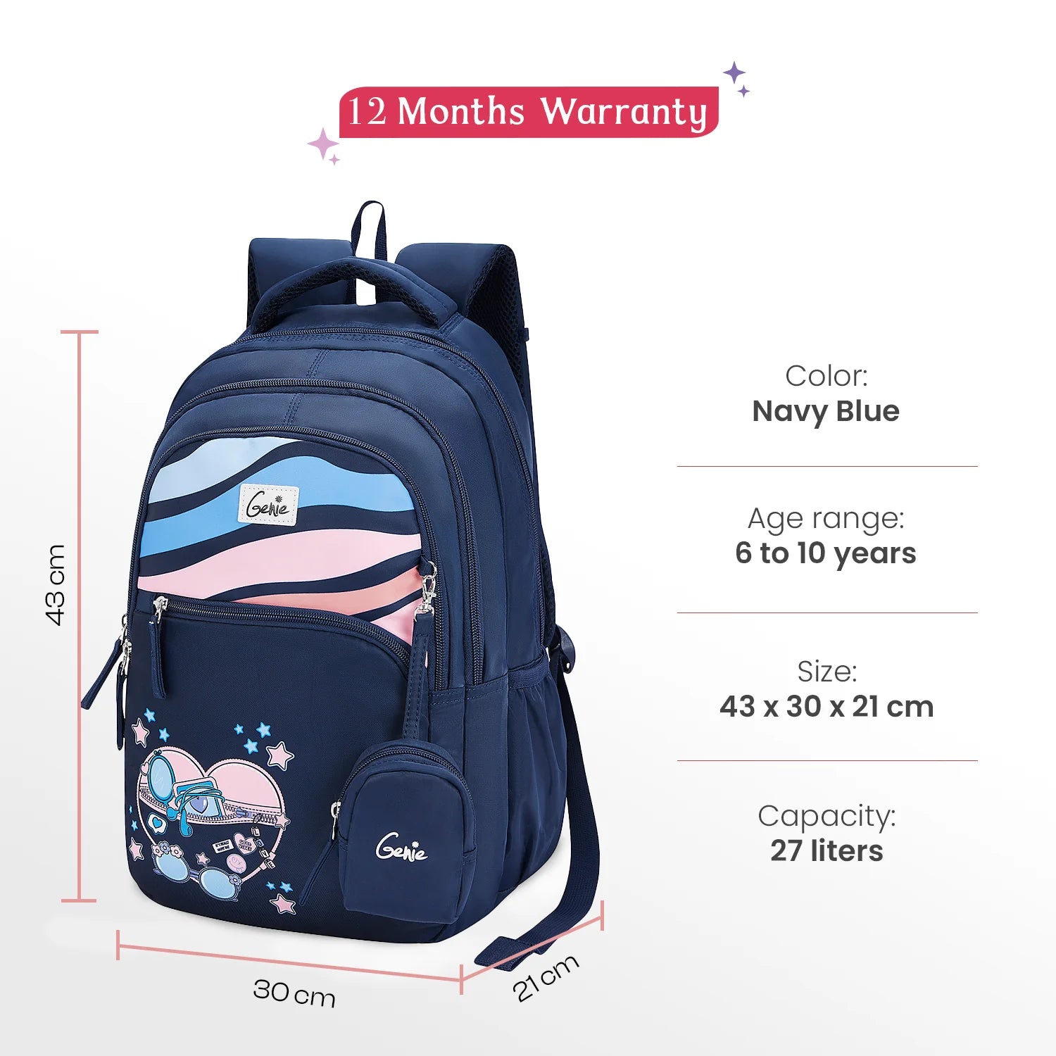 Genie Starlight School Backpack 27L – Navy Blue