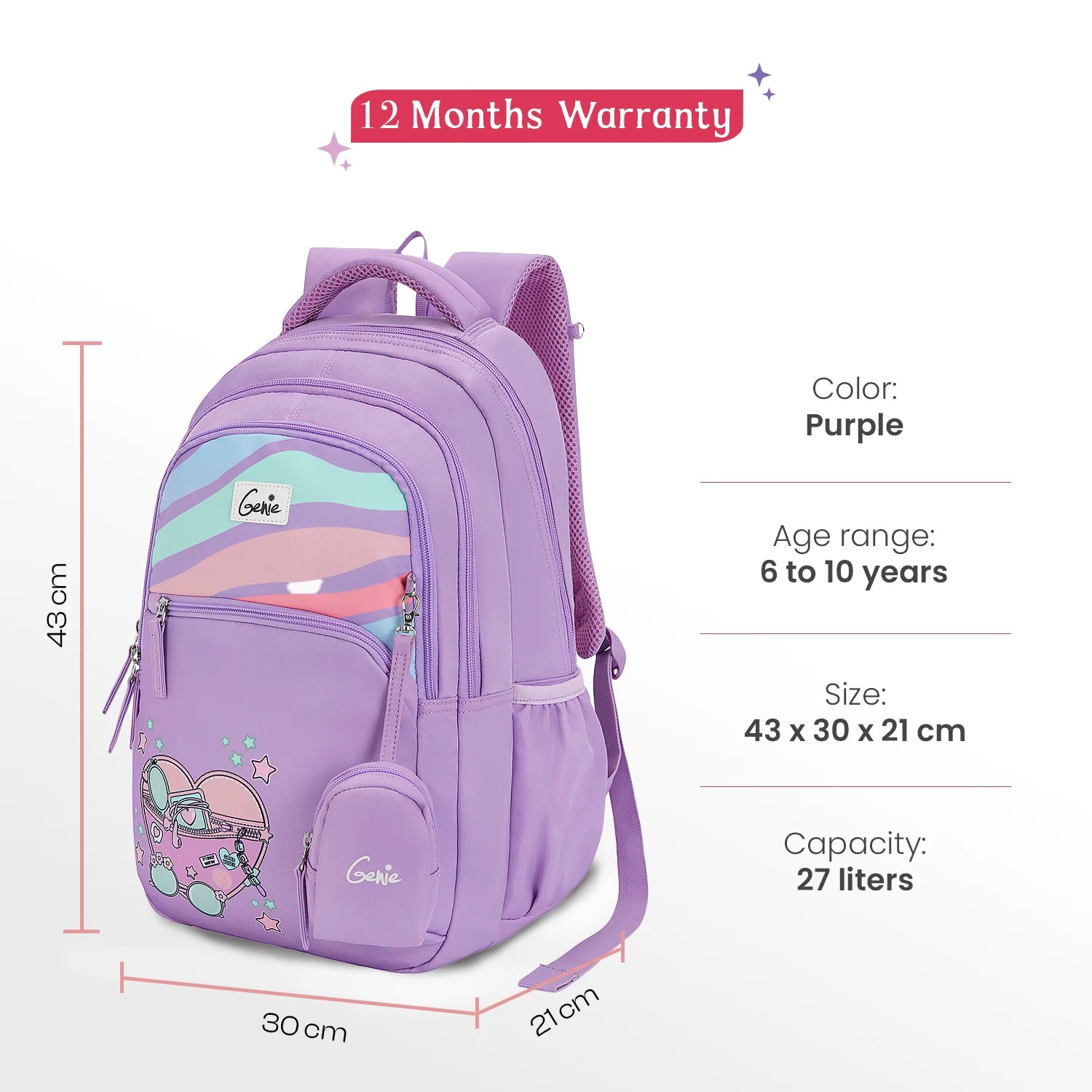 Genie Starlight School Backpack 27L – Purple
