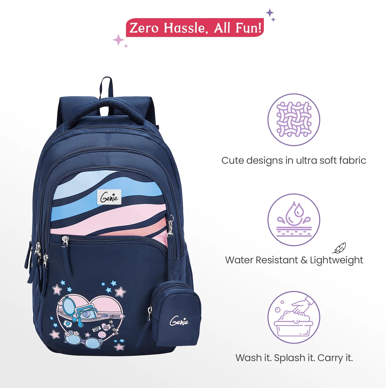 Genie Starlight School Backpack 27L – Navy Blue