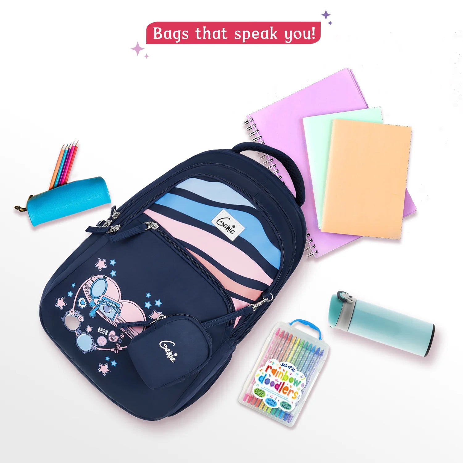 Genie Starlight School Backpack 27L – Navy Blue