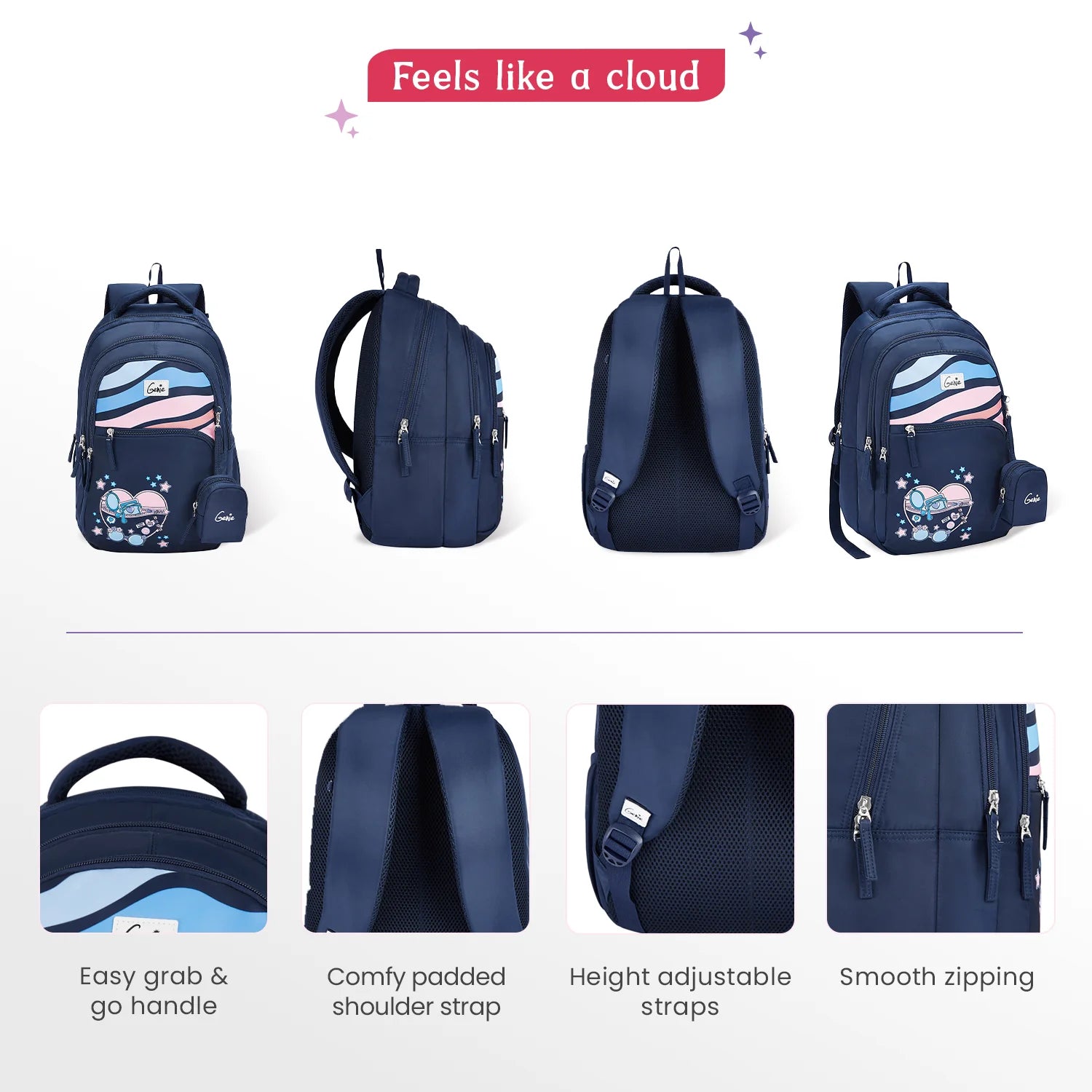 Genie Starlight School Backpack 27L – Navy Blue