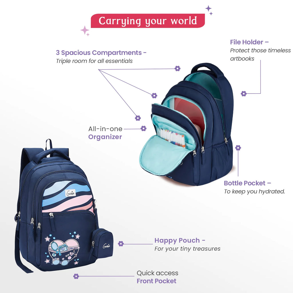 Genie Starlight School Backpack 27L – Navy Blue