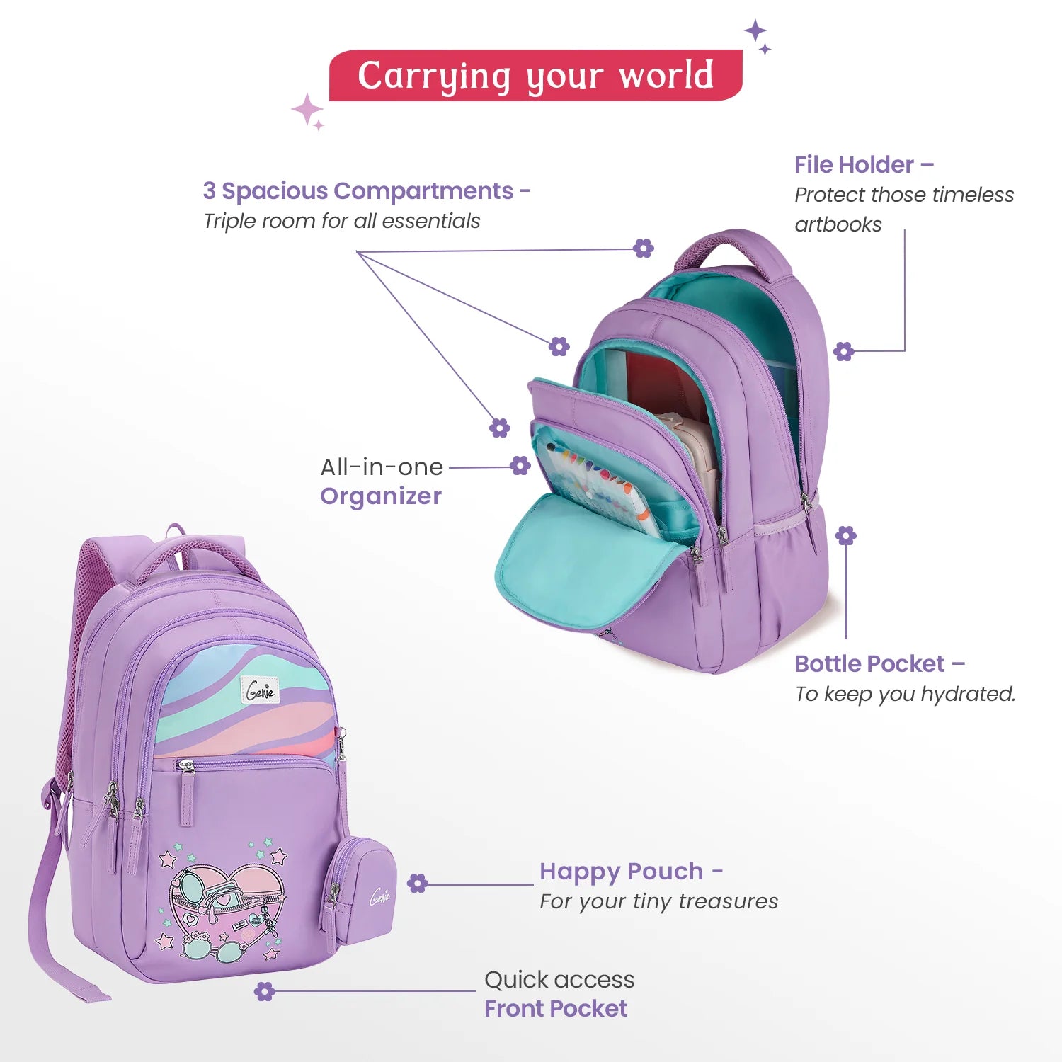 Genie Starlight School Backpack 27L – Purple