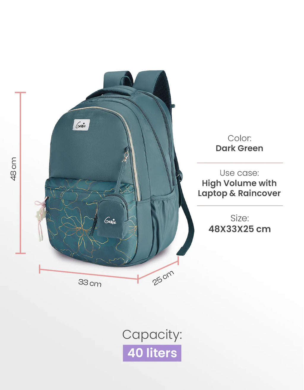 Genie Marilit School Backpack 40L – Dark Green