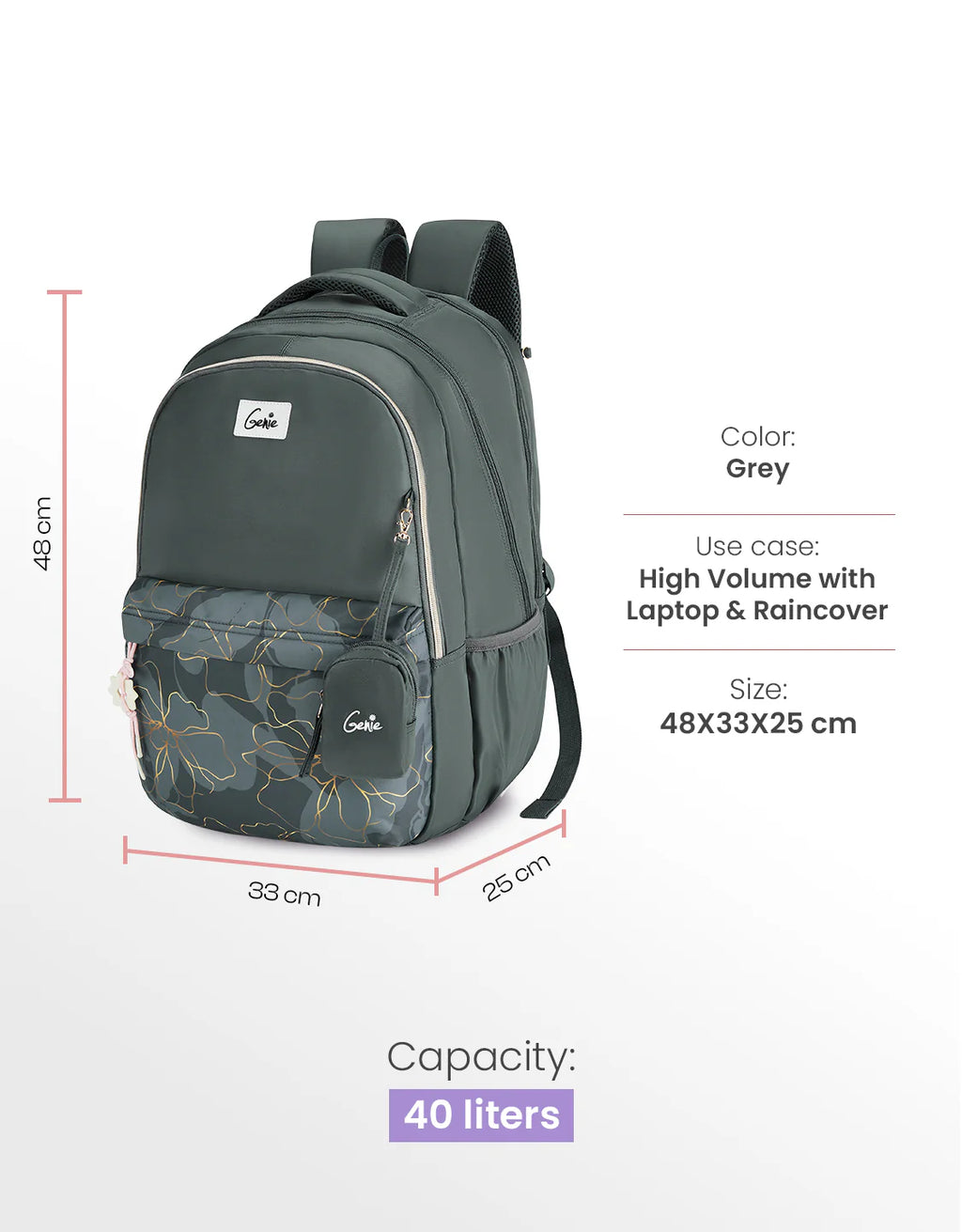 Genie Marilit School Backpack 40L – Grey