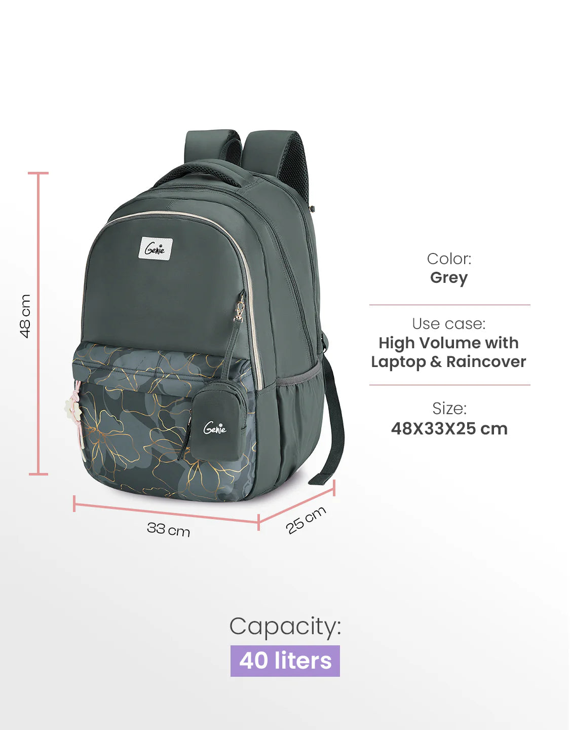 Genie Marilit School Backpack 40L – Grey