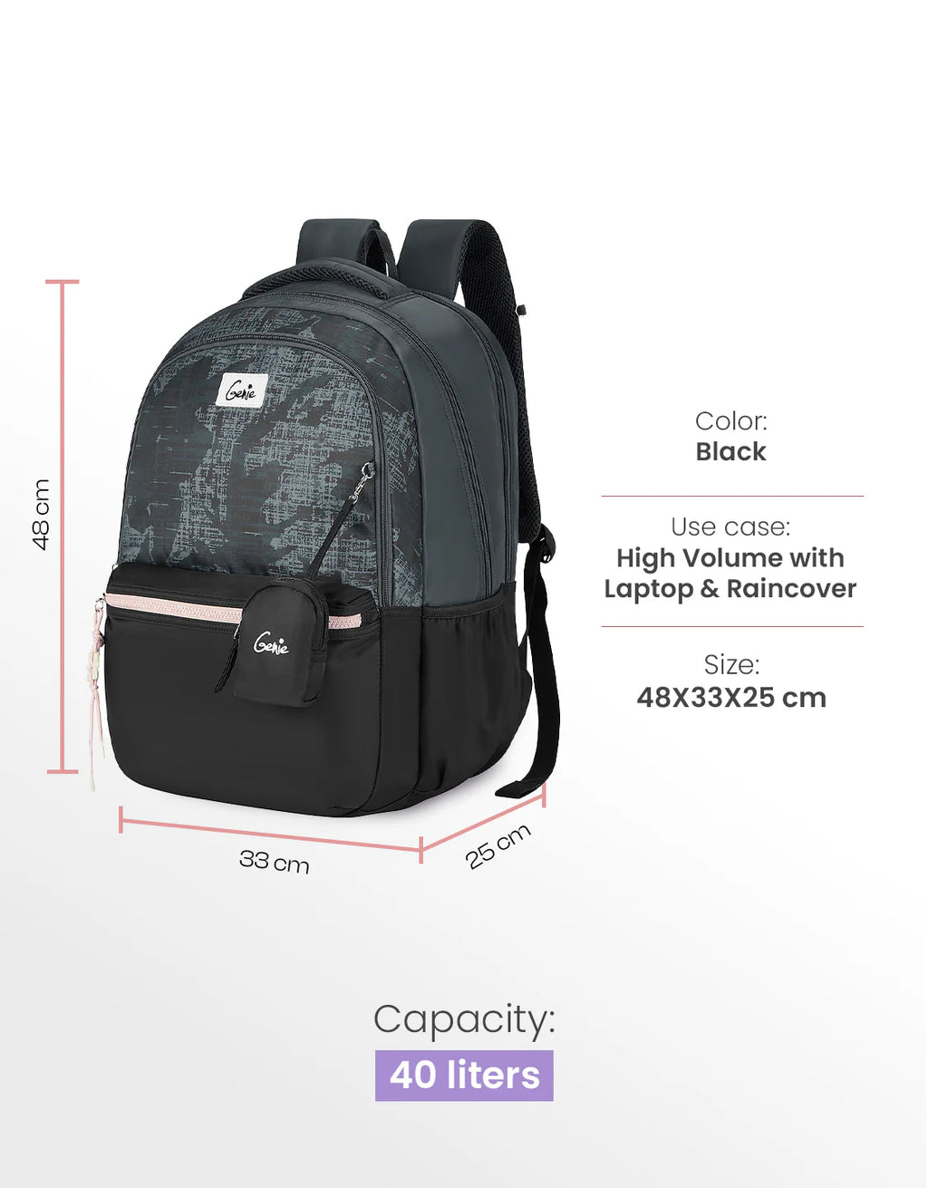 Genie Nora School Backpack 40L – Black