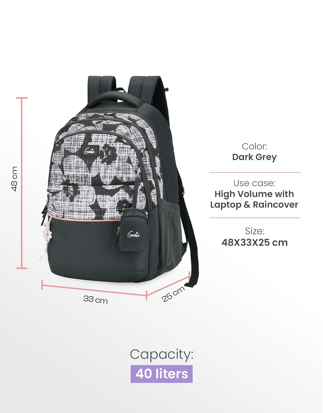 Genie Quilsy School Backpack 40L – Dark Grey