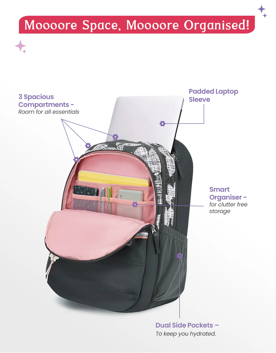 Genie Quilsy School Backpack 40L – Dark Grey